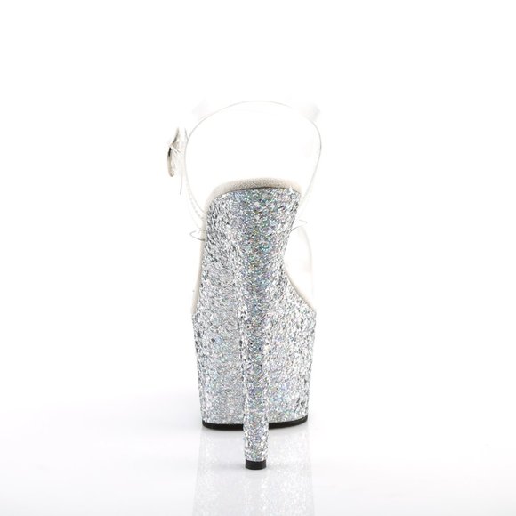 Pleaser Adore 708LG Glitter Platform Heels - Silver - Picture 4 of 5